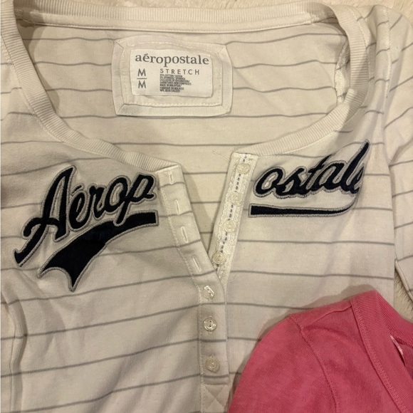 Aeropostale Women's Long Sleeve Tees - White, Pink, Burgundy - Picture 2 of 4
